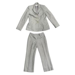 Suit Studio Women Grey 2 Piece Pant Suit Size 6P Blazer Trousers Career Office